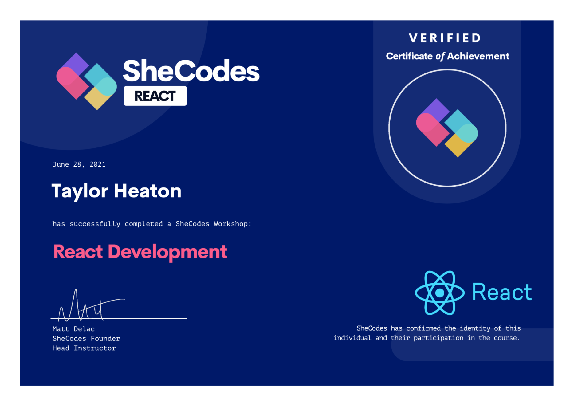 Taylor Heaton React Development Certification